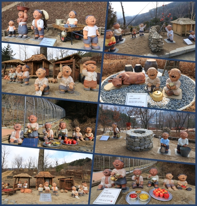 뜬봉샘 생태 공원에 자리하고 있는 나무마을 흙작가의 토기 인형은 우리나라 시골 모습을 고유의 해학과 추억으로 담아 내고 있다.