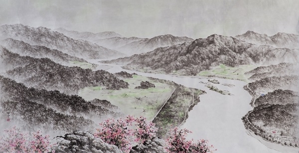 광양 무동산에서 봄 2016. 110x210. 장지에 수묵채색.