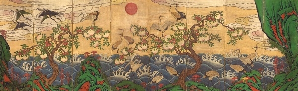 KBS전주방송총국 갤러리에 전시된 민화 ‘해학반도도’.