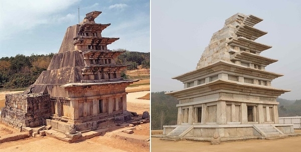 수리 전·후 미륵사지 석탑 모습. 연합뉴스