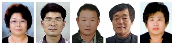 (왼쪽부터) 조입분 씨·구자룡 씨·김호인 씨·송판용 씨·최영순 씨