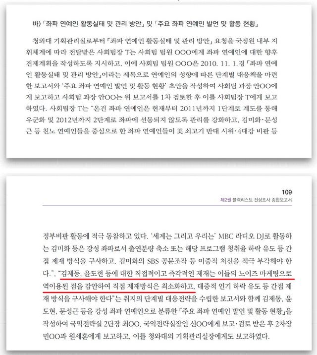 문체부 블랙리스트 진상조사 종합보고서 p108∼109