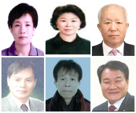 (윗줄 왼쪽부터) 효열장 이상희·교육장 김윤경·문화장 강정열 씨. (아랫줄 왼쪽부터) 노동산업장 양균의 씨·공익장 소순갑 씨·체육장 이병하 씨.
