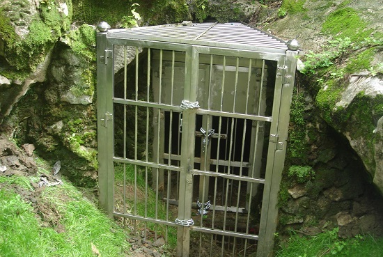 철문으로 굳게 잠겨 출입이 통제되고 있는 현재의 천호동굴 모습