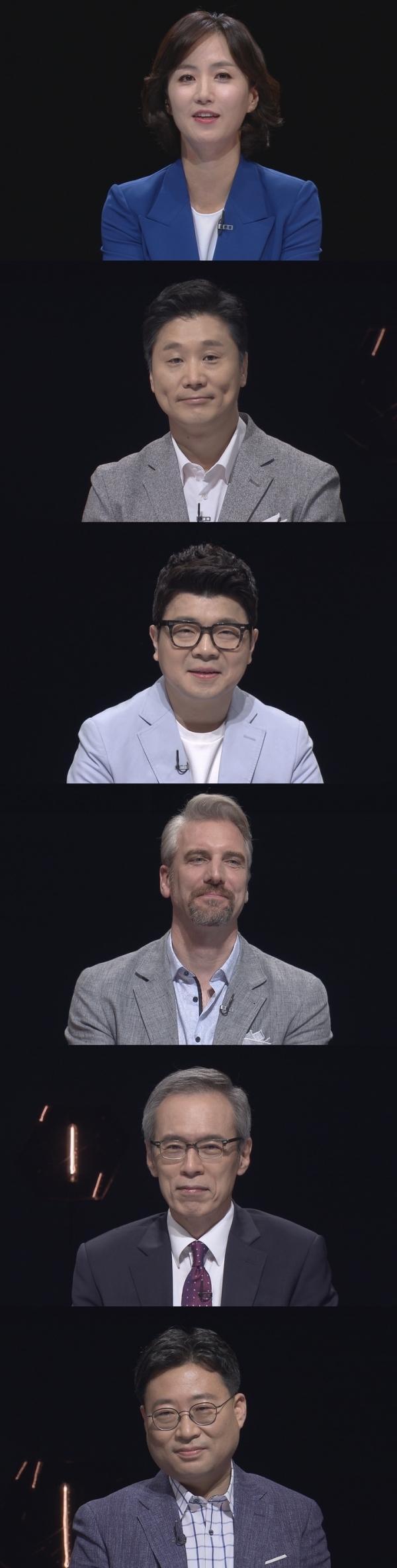 ▲ 정세진 아나운서, 정준희 교수, 방송인 최욱, 안톤 숄츠 기자, 금융인 주진형, 하준경 교수 (위에서부터 차례대로)