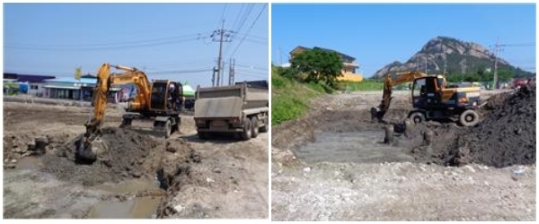 군산시가 장자도 발전소 부지 내 오염토양을 제거하고 있다.