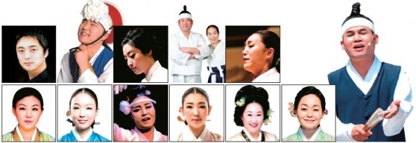 (윗줄 왼쪽부터) 김청우 처용무, 최병진 남사당놀이, 문성아 거문고산조, 신명균∂남상은 고성농요, 김나영 판소리, 정준태 발탈. (아랫줄 왼쪽부터) 서은영 가야금산조 및 병창, 김유리 서도소리, 신희라 강릉단오제, 채수현 경기민요, 김미경 가곡, 오경희 가야금산조 및 병창