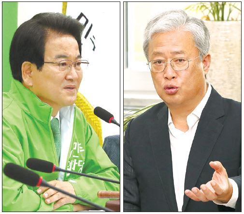 민주평화당 정동영 대표가 17일 오전 국회에서 열린 최고위원회의에서 발언하고 있다(왼쪽). 유성엽 원내대표가 같은 날 제3지대 정당 창당 준비 모임인 ‘변화와 희망의대안정치연대’출범에 대한 기자회견을 하고 있다. /연합뉴스