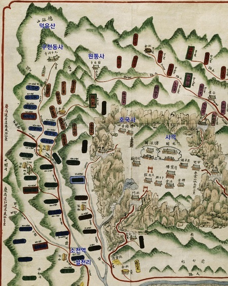 1872년 지방지도 속 덕유산과 구천동사.