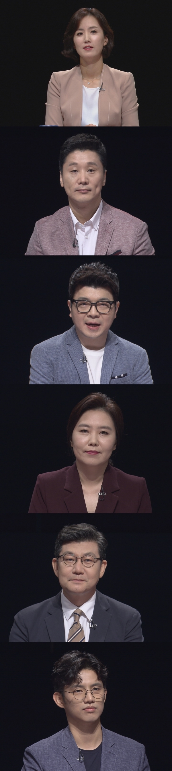 ▲ 정세진 아나운서, 정준희 교수, 방송인 최욱, 강유정 교수, 김남근 변호사, KBS 김덕훈 기자 (위에서부터 차례대로)