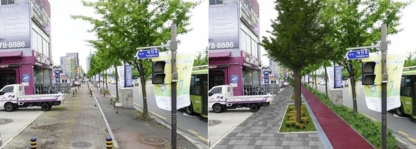 바람숲 길 조성 전 모습(왼쪽)과 조성 후 모습.
