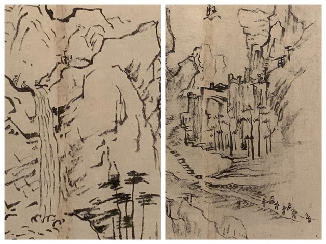 ‘부안유람도권’ 그림 내 ‘문현’과 ‘용추’를 확대한 부분도.자세히 보면 유람하는 사람들의 모습이 정겹게 등장한다.