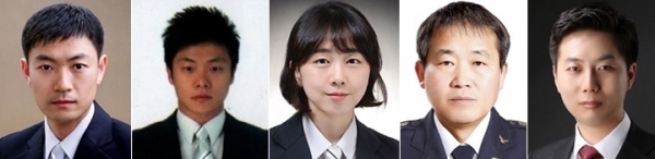 (왼쪽부터) 배병기 소방장·오성록 소방교·강가애 소방교·전해룡 대장·최충만 변호사