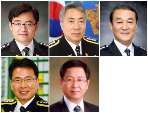 (윗줄 왼쪽부터) 신일섭 정읍서장, 이동민 임실서장, 이상주 전북청 수사과장. (아랫줄 왼쪽부터) 최원석 전북청 정보과장, 함현배 남원서장.