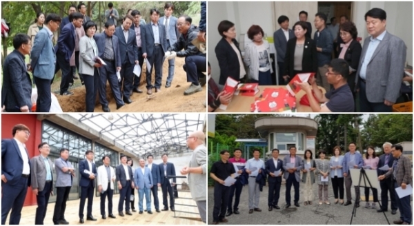 (왼쪽 위부터 시계방향으로) 전주시의회 행정위원회·복지환경위원회·도시건설위원회·문화경제위원회 현장활동 모습.