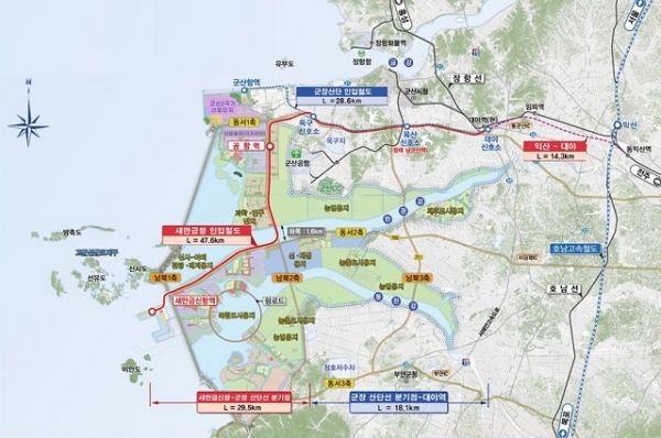 새만금항 인입철도 노선도.