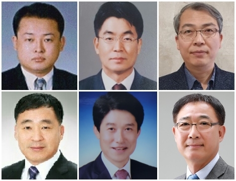 (윗줄 왼쪽부터) 무주군 지부장 황석관, 임실군 지부장 이희운, 정읍시 지부장 이용균. (아랫줄 왼쪽부터) 고창군 지부장 진기영, 김제시 지부장 송혁, 익산시 지부장 이종림.