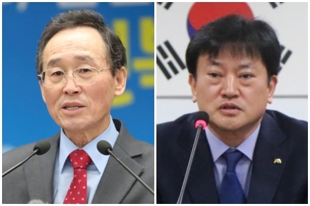 송하진 도지사(왼쪽)와 정강선 도체육회장.