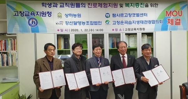 지난 22일 고창군과 고창교육지원청이 업무협약을 체결한 후 기념촬영을 하고 있다.