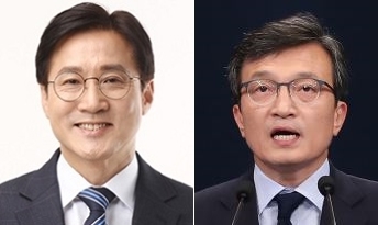 신영대 예비후보(왼쪽)와 김의겸 전 청와대 대변인