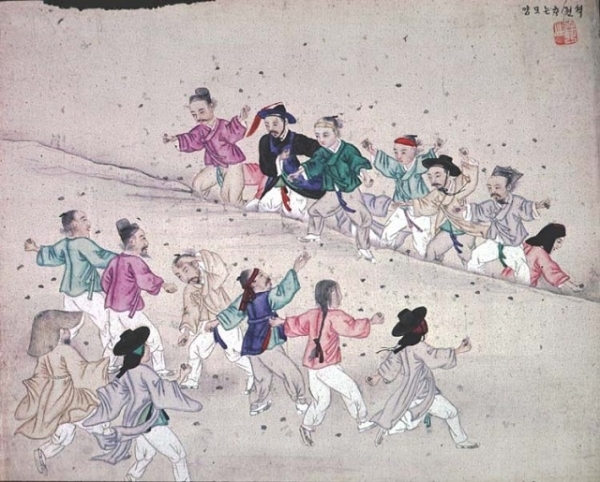 김준근의 '기산풍속도' 중 석전하는 모양(덴마크 코펜하겐국립박물관 소장).