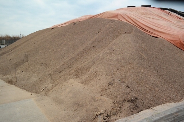 군산항 잡화부두에 야적·보관중인 피마자박, 천막을 씌워 놓았지만 보관 상태가 불량해 피마자박이 바람에 날리고 있었다.
