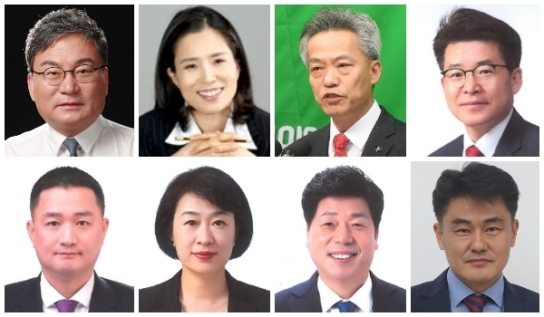 (윗줄 왼쪽부터) 민주당 이상직, 미래통합당 이수진, 민생당 조형철, 정의당 오형수. (아랫줄 왼쪽부터) 국가혁명배당금당 김주완·박정은, 무소속 최형재·성치두.