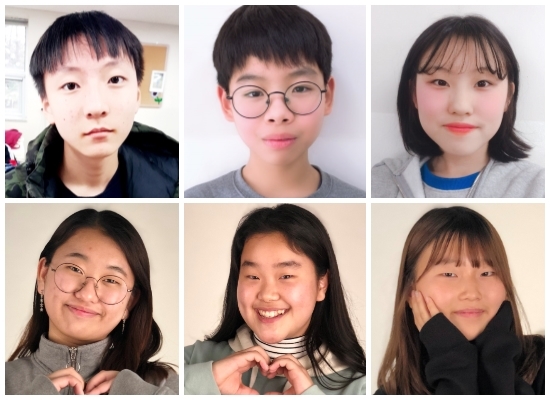 (윗줄 왼쪽부터) 유겸재, 김주환, 김민희 학생. (아랫줄 왼쪽부터) 최하은, 조유진, 곽연우 학생.