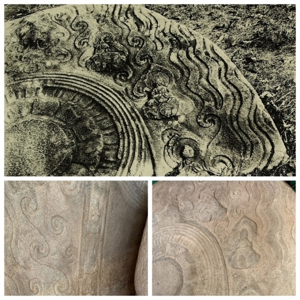 광배 부분 사진과 조선고적도보(출처 국립문화재연구소)에 담긴 광배 유리도판.