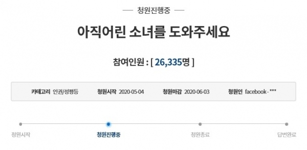 청와대 국민청원 게시판에 올라온 ‘아직 어린 소녀를 도와주세요’ 청원 캡쳐, 사진=6일 오후 5시 기준.