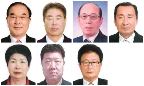 (윗줄 왼쪽부터) 문화교육 이호연 씨, 나눔봉사 김덕연 씨, 경제 한재현 씨, 애향 유희성 씨. (아랫줄 왼쪽부터) 효열 변연옥 씨, 체육 구대회 씨, 농림축수산 유희빈 씨.