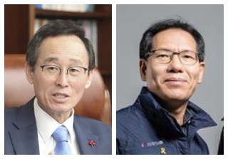 송하진 전북도지사(왼쪽), 노병섭 민주노총 전북본부장