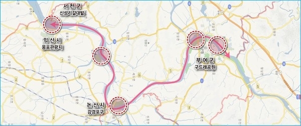 익산시 등 금강권역 4개 시·군이 추진하는 총 연장 42km 구간의 금강 뱃길 구간