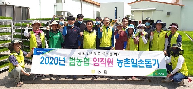 지난달 29일 농협 정읍시지부가 신태인농협 벼 공동육묘장에서 농촌 일손돕기 활동을 했다.