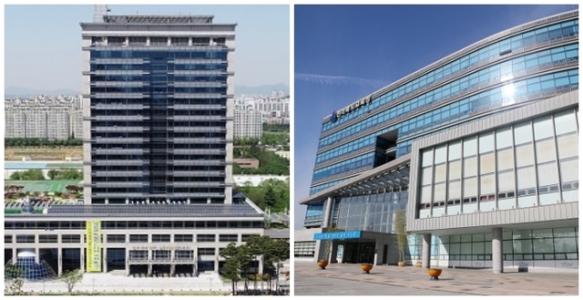 전북도청사(왼쪽)와 전북교육청.