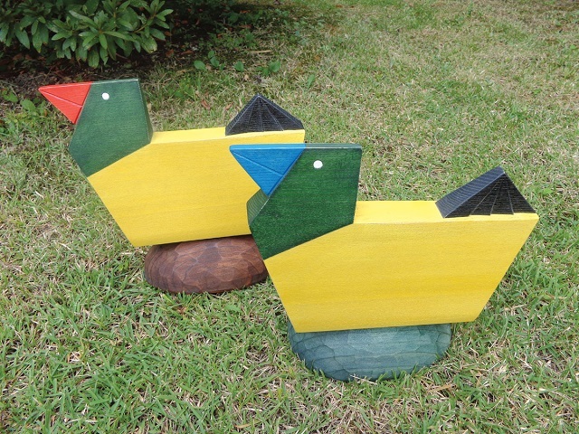 최승천(목칠공예), 새가 있는 풍경 S-1213 & 14, 목재에 채색, 300x200x140(x2)mm, 2012.