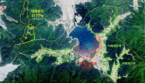 정읍 내장저수지 국립공원구역 해제 추진 지역 및 대체부지.