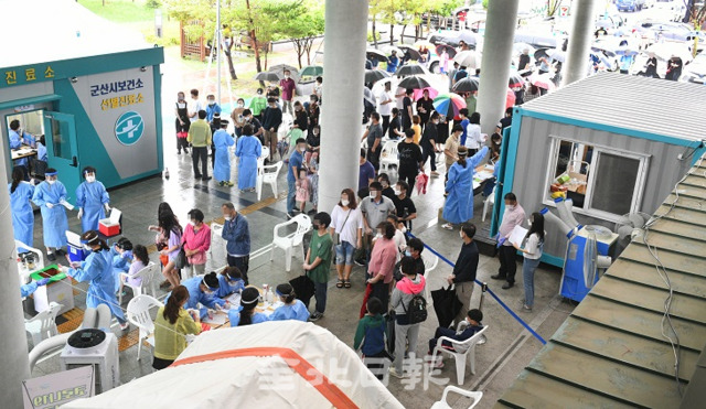 지난 14일 군산시보건소 선별진료소에 시민들이 검사를 받기 위해 순서를 기다리고 있다. 전북일보 자료사진