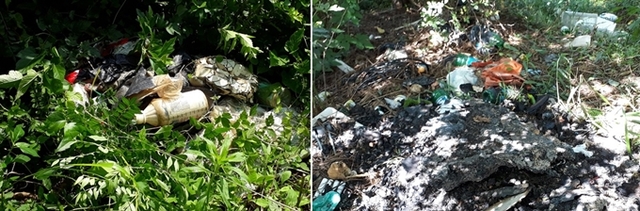 완주군 용진읍 신지리 용복마을 뒷길에 버려진 생활쓰레기들.