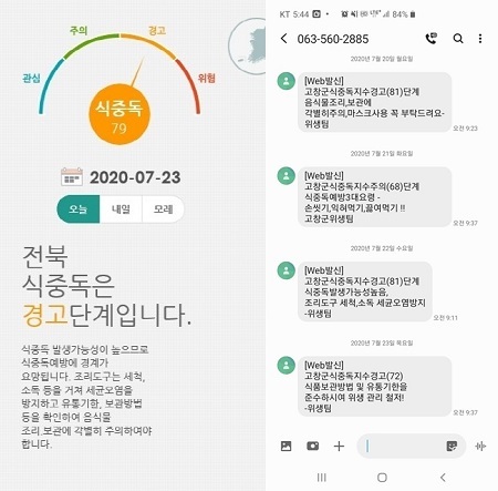 고창군 '식중독지수 알림 문자 서비스'