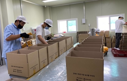 김제시 농산물꾸러미 포장 모습
