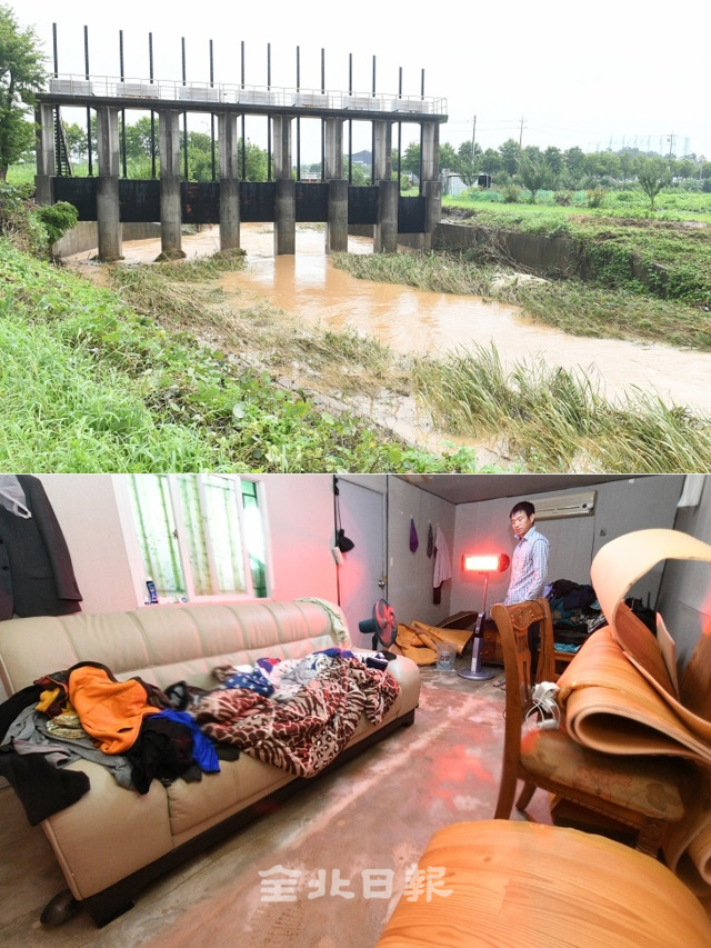 지난 8일 기록적인 폭우에도 수문 관리 주체를 놓고 전북도와 전주시, 익산국토관리청, 농어촌공사가 책임을 회피하면서 제때 수문을 개방하지 못해 전주시 장동과 조촌종 일대에 침수피해가 발생했다며 11일 주민들이 피해를 호소하고 있다. 오세림 기자