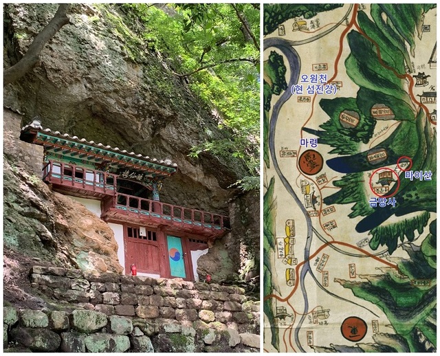 수선루(보물 제2055호)와 고지도 속 지형(1872년 지방지도).