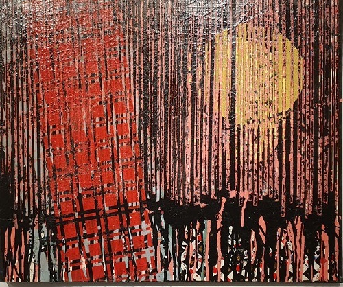 이승우의 추상 작품. 수직적 질서 위에 심상을 암시한 형상이 보인다.