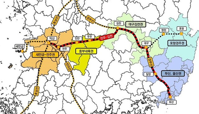 새만금·전주~김천 동서연결철도 노선도.