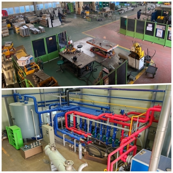 삼일산업 생산공장(위), 삼일산업 실험 설비(아래)