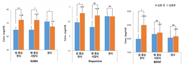 기억과 학습효과 관련 가바, 도파민, 뇌신경생장인자 향상 그래프
