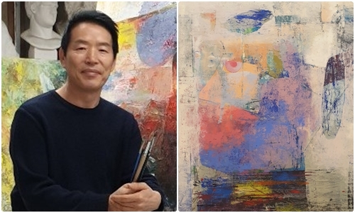 (왼) 정운광 작가 / (오) 정운광 작품 '소식'