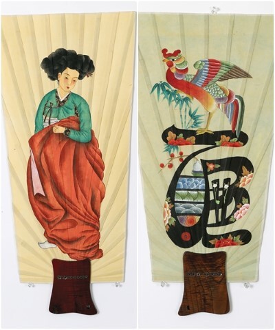 화폭부채 미인도·문자도