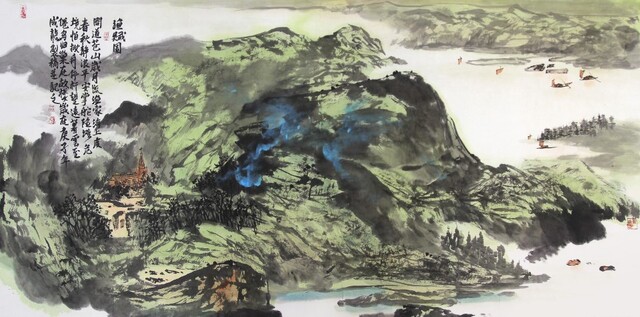 미술가명: 성룡(成龍) / 작품명: 어부도(漁父圖) / 재료: 한지에 수묵 / 규격: 70.0×140.0cm / 제작년도: 2020